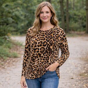 White Stag Leopard Print Long Sleeve Tunic Top Size L (12–14)